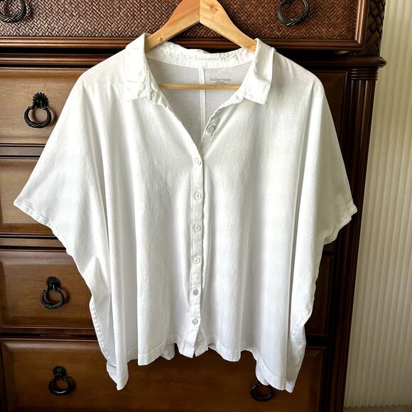 Eileen Fisher White Organic Cotton Poplin Boxy button Up Minimalist Top Size 2X - Picture 2 of 10